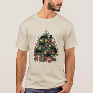 Schwarze Katzen Weihnachtsbaum Katzenliebhaber Xma T-Shirt