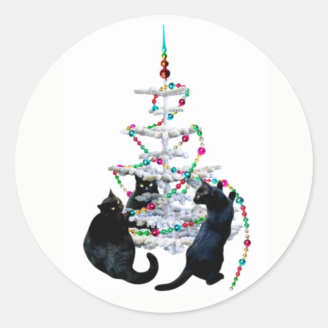 Schwarze Katzen Weihnachtsbaum Sticker (Vorderseite)