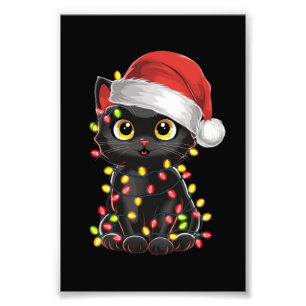 Schwarze Katzen-Weihnachtsbaumlichter Lustiger San Fotodruck