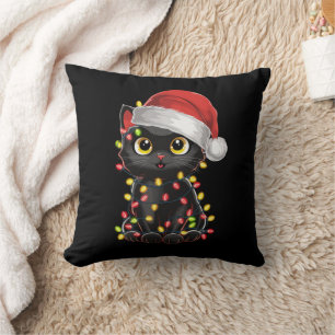 Schwarze Katzen-Weihnachtsbaumlichter Lustiger San Kissen