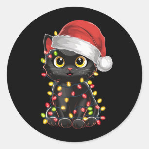 Schwarze Katzen-Weihnachtsbaumlichter Lustiger San Runder Aufkleber
