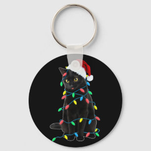 Schwarze Katzen-Weihnachtsbaumlichter Lustiger San Schlüsselanhänger