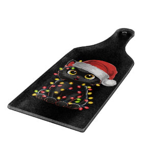 Schwarze Katzen-Weihnachtsbaumlichter Lustiger San Schneidebrett