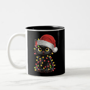 Schwarze Katzen-Weihnachtsbaumlichter Lustiger San Zweifarbige Tasse
