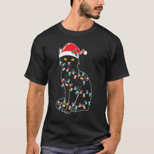 Schwarze Katzen-Weihnachtsbaumlichter Santa-Kätzch T-Shirt