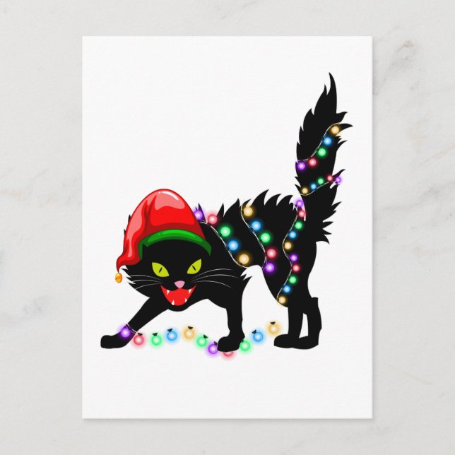 Schwarze Katzen Weihnachtsbeleuchtung Postkarte (Vorderseite)