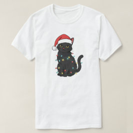 Schwarze Katzen-Weihnachtslichter – Lustiges Santa T-Shirt
