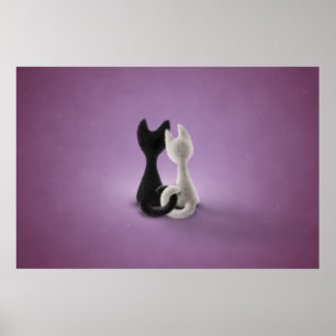 Schwarze Katzen-weiße Katze (Farbe 4) Poster