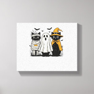 Schwarze Katzen zu Halloween-Kostümen - Geist, Hex Leinwanddruck