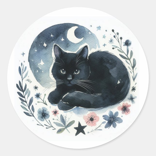 Schwarze Katzenaufkleber Runder Aufkleber (Vorderseite)