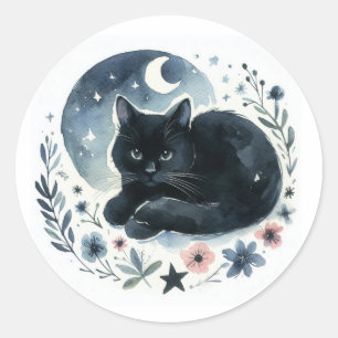 Schwarze Katzenaufkleber Runder Aufkleber