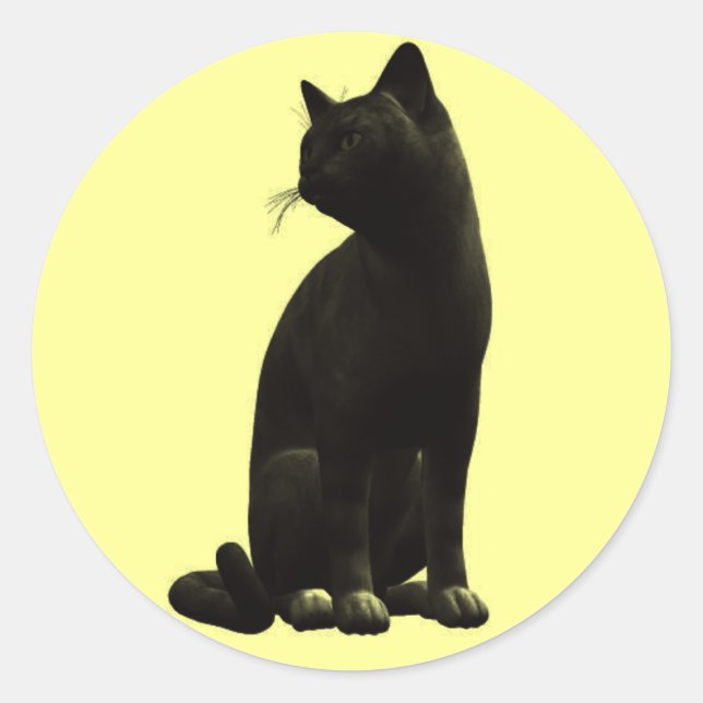 Schwarze Katzenaufkleber sitzen Runder Aufkleber (Vorderseite)