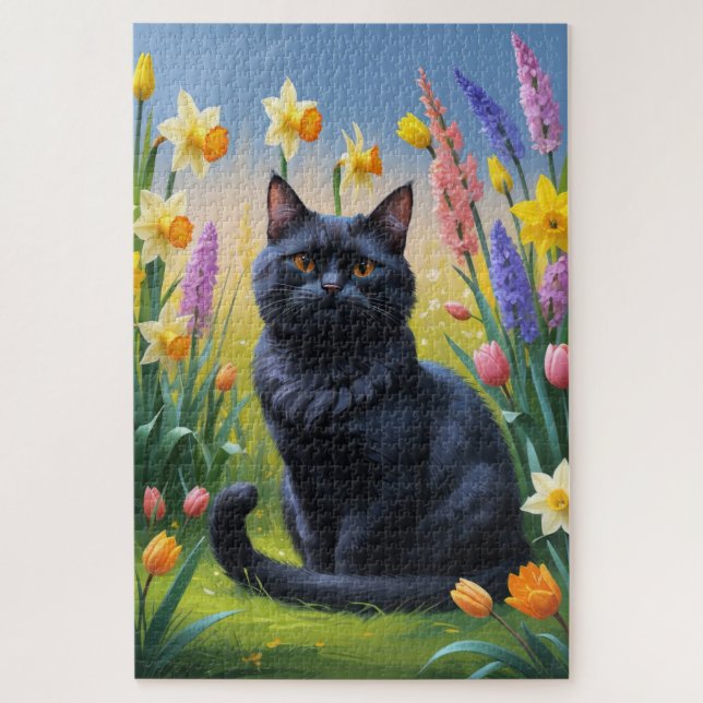 Schwarze Katzenfederblumenmalerei (Vertikal)