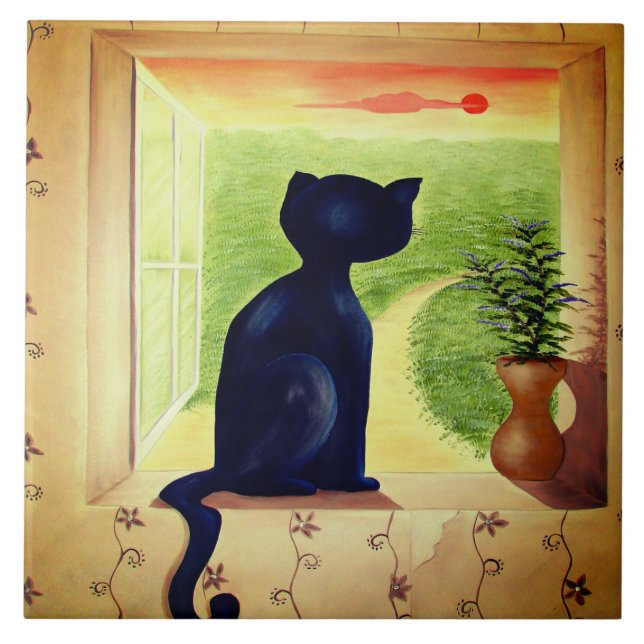 schwarze Katzenfliese Fliese (Vorderseite)