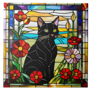 Schwarze katzengefestigte Glasdekoration Fliese