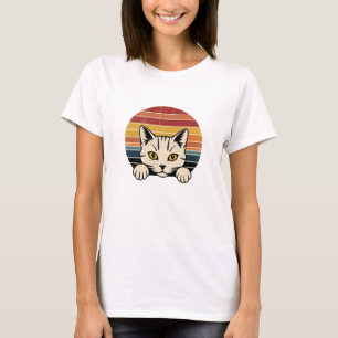 Schwarze Katzengesicht Vintag Retro T-Shirt