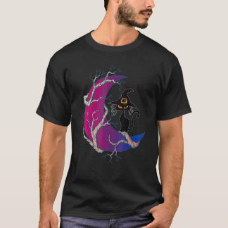 Schwarze Katzenhexe & Mond Bisexualitätsflagge Bis T-Shirt