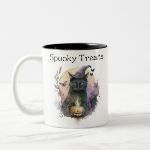 Schwarze Katzenhexenhut Gruselig Unheimlich Lustig Zweifarbige Tasse