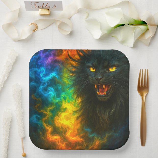 Schwarze Katzenkunst Pappteller (Hochzeit)