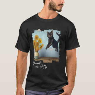Schwarze Katzenkunst Sonnenblumen, Vincent van Kat T-Shirt