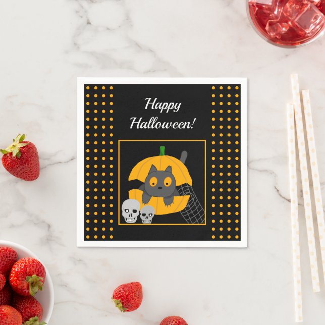 Schwarze Katzenkürbis Skulls Kids Halloween Serviette (Beispiel)