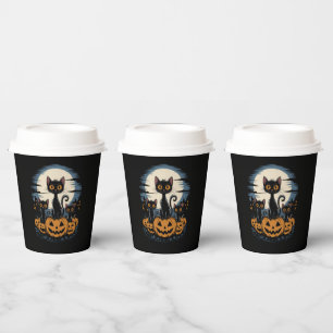 Schwarze Katzenliebhaber Halloween Sternennacht Va Pappbecher