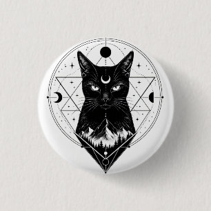 Schwarze Katzenliebhaber-Patches. Magischer Katzen Button