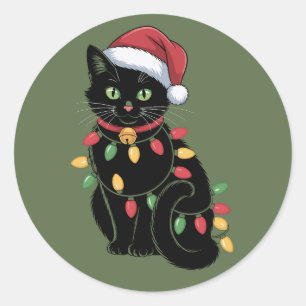 Schwarze Katzenliebhaber Weihnachten Kätzchen Gesc Runder Aufkleber