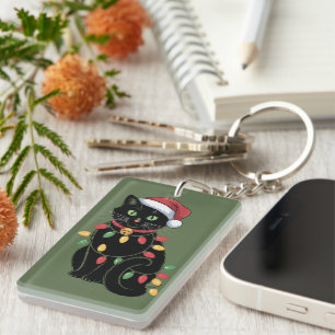 Schwarze Katzenliebhaber Weihnachten Kätzchen Gesc Schlüsselanhänger