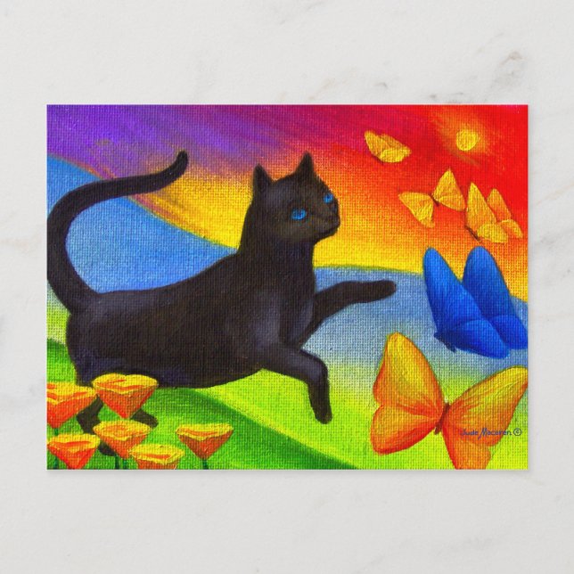 Schwarze Katzenmalerei auf Postkarten Feline Butte (Vorderseite)