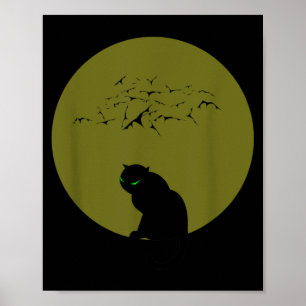 Schwarze Katzenmond Fledermäuse Halloween Poster