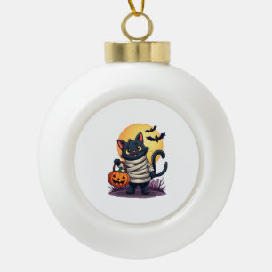 Schwarze Katzenmumie Männer Frauen Kinder Hallowee Keramik Kugel-Ornament