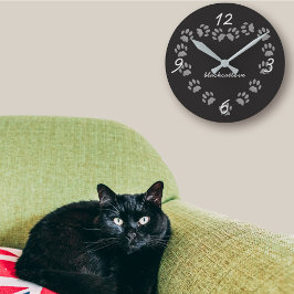 Schwarze Katzenpaw Personalisierte Wand-Uhr Runde Wanduhr