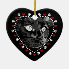 Schwarze Katzenpaws und Herz Personalisierte Ornam Keramik Ornament