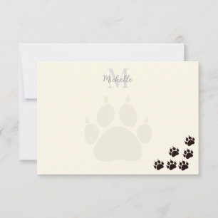 Schwarze Katzenpfotenabdrücke Monogramm Personalis Mitteilungskarte