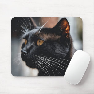 Schwarze Katzenporträt Mousepad