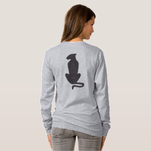 Schwarze Katzensilhouette Frauen graues Langarmshi T-Shirt