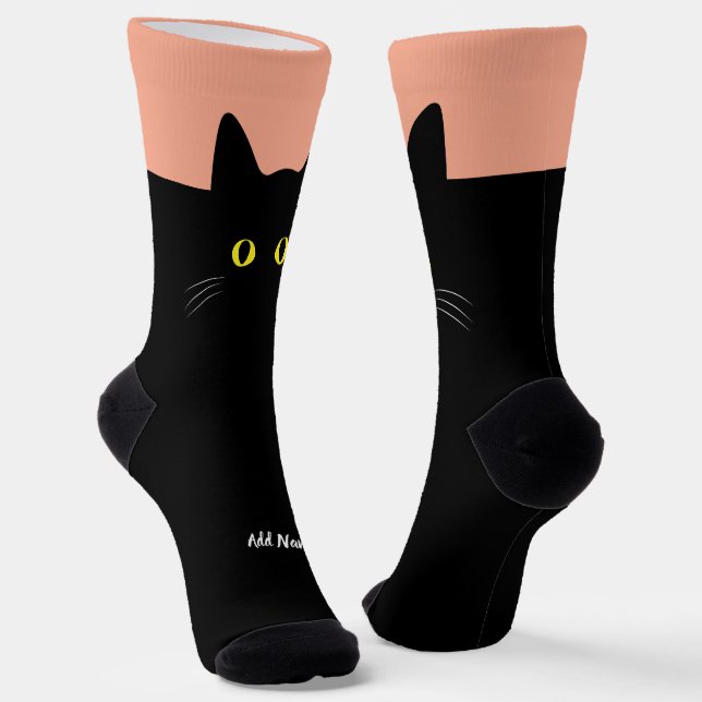 Schwarze Katzensocken mit Individuelle Name - Nied Socken (Gewinkelt)