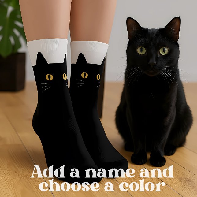Schwarze Katzensocken mit Individuelle Name - Nied Socken (Black Cat Socks Gift For Cat Lovers, personalized, Add name and Color.The Best Black Cat Socks.)