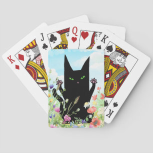 Schwarze Katzenspringeritis: Kitty und Blumen Spielkarten