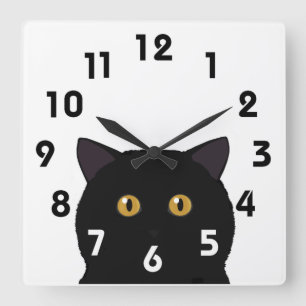 Schwarze Katzenwanduhr Quadratische Wanduhr