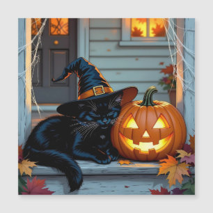Schwarze Katzenzucht auf KürbisHalloween Magnetkarte