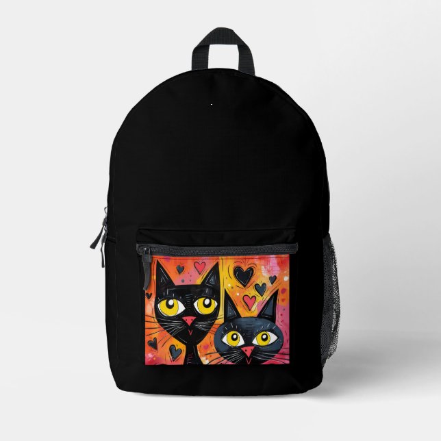 SCHWARZE KATZKATZEN BACKPACK BEDRUCKTER RUCKSACK (Vorderseite)