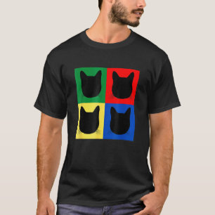 Schwarze Katzkopf-Silhouette Primärfarben  Tabby T-Shirt