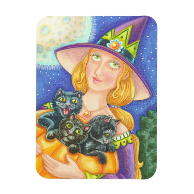 SCHWARZE KATZKÜCHE & WITCH, HALLOWEEN MAGNET (Vertikal)