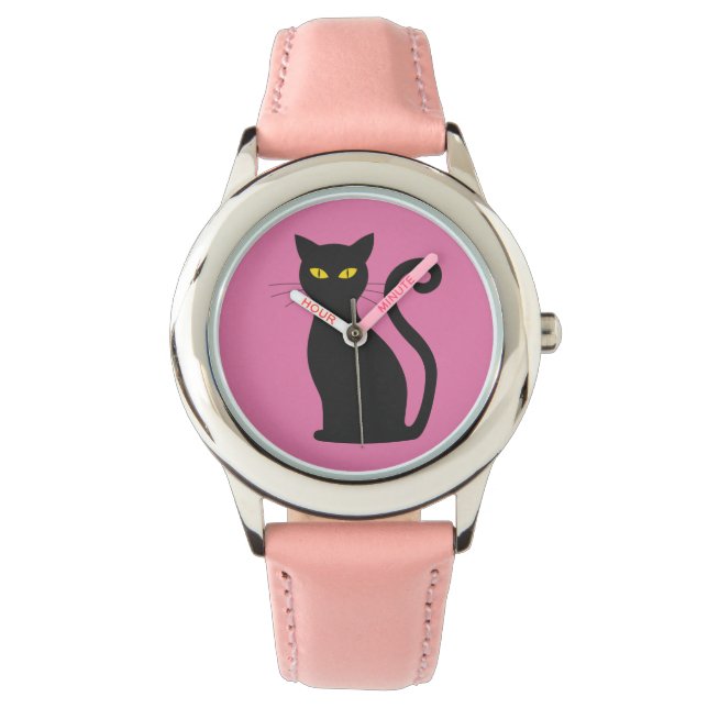 SCHWARZE KATZPINK-MÄDCHEN SCHREIBEN ARMBANDUHR (Vorderseite)