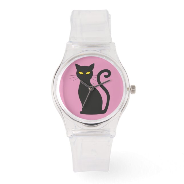 SCHWARZE KATZRETRO LADIES PINK WRIST WATCH ARMBANDUHR (Vorderseite)