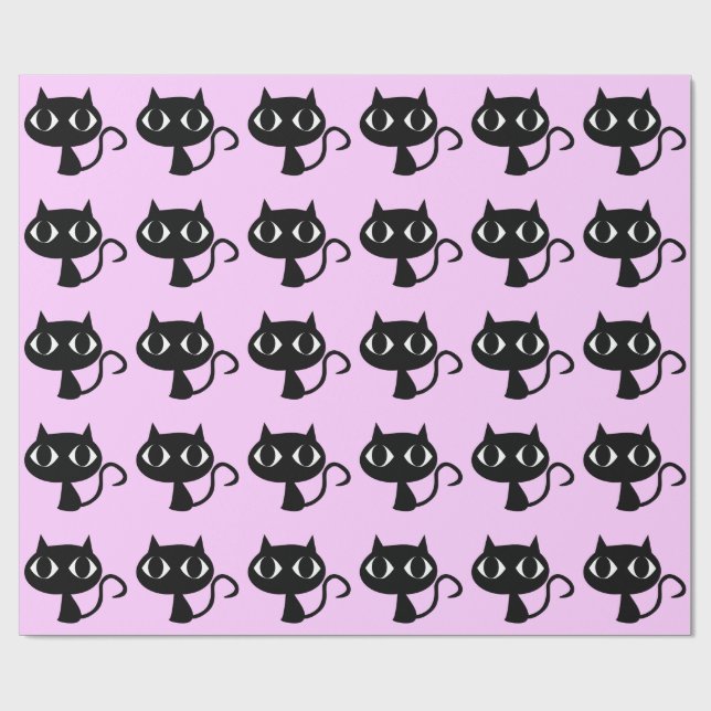 SCHWARZE KATZSTENCIL-PATTERIN  GESCHENKPAPIER (Flach)