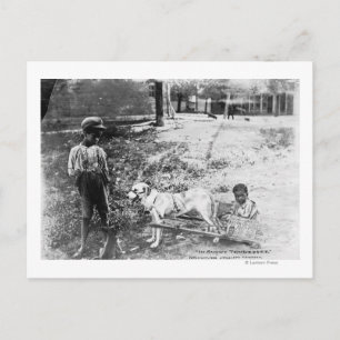 Schwarze Kinder mit Hund Gezeichnet Kunstfoto Postkarte