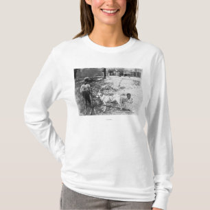 Schwarze Kinder mit Hund gezeichneter T-Shirt